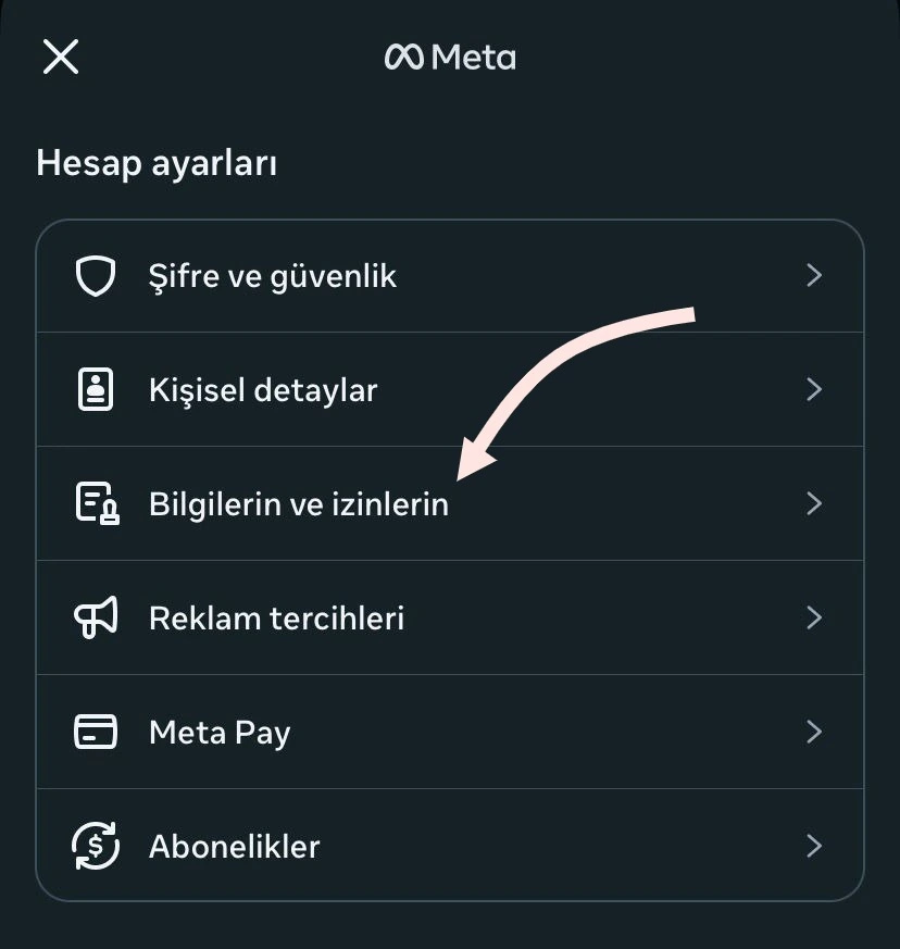 Adım 2: "Bilgilerin ve izinlerin"e dokun